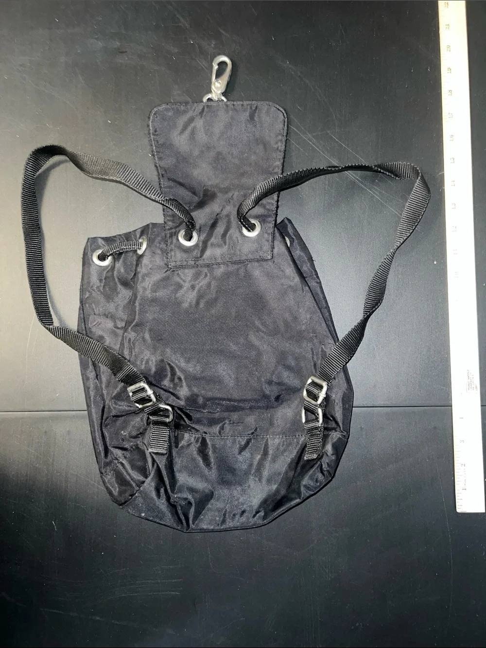 GAP Black Drawstring Backpack with Front Zip Pocket
